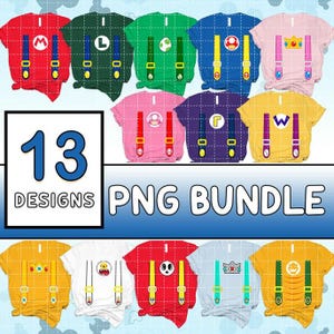 Mario-kostuum PNG-bundel, Halloween-kostuums png, Yoshi Princess Peach Bowser Luigi-kostuum png, prinses Daisy-bundel png, digitale download