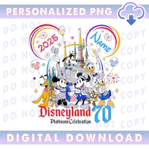 Personalized Disneyland 70Th Anniversary Png, Mickey And Friends Disneyland Magic Castle Platinum Png, Family Matching Png, Digital Download