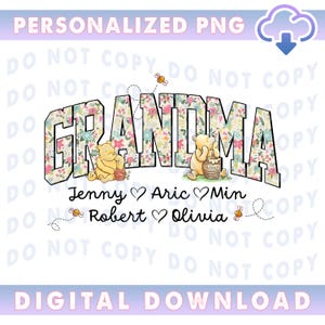Vovó personalizada Ursinho Pooh PNG, Vovó personalizada para abelha PNG, Moletom personalizado da vovó Ursinho Pooh, Download digital