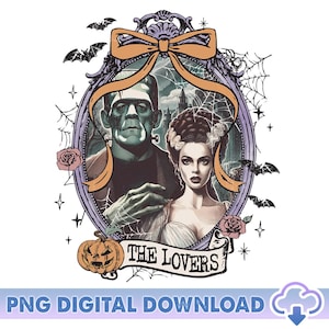 Vintage Frankenstein The Lovers PNG, Bride Of Frankenstein Halloween, Monsters Lover Gift, Spooky Season, Horror Movie Png, Digital Download