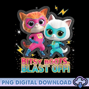 Junior Superkitties Ginny And Bitsy Boots Blast Off PNG, Superkitties Pounce Png, Super Cat Png, Super Kitties Cartoon Png, Digital Download