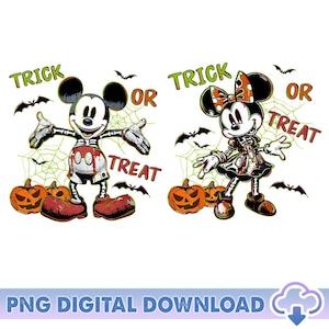 Retro Mickey Minnie Mouse Skeleton PNG, Halloween Couples Png, Trick Or Treat Png, Disneyland Halloween, Halloween Party, Digital Download