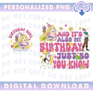 Aniversário da Princesa Rapunzel da Disneylândia Personalizado em PNG, Viagem de Aniversário Enrolados da Disneylândia 2025 em PNG, Magic Kingdom em PNG, Download Digital