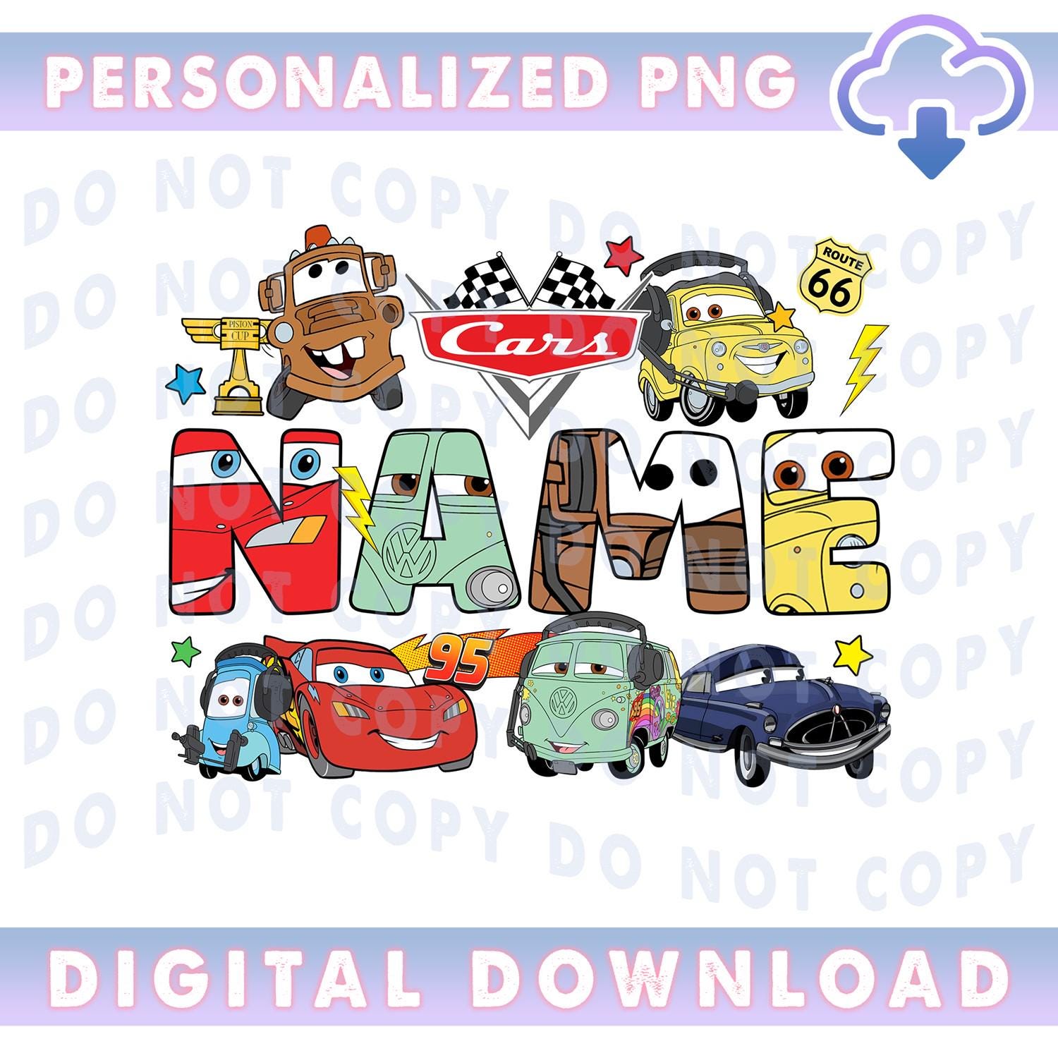 Personalized Disneyland Cars Character Png, Lightning Mcqueen And Tow Mater, Cars Family Png, Cars Land, DisneyTrip 2025, Digital Download