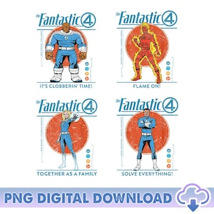 Fantastic Four First Steps Characters Matching PNG Bundle, Fantastic Four, Ben Grimm Jonny Storm Sue Storm Reed Richards, Digital Download