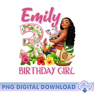 Disneyland Moana Prinzessin Geburtstag PNG, Moana Geburtstag Mädchen Reise Png, Benutzerdefinierter Name Baby Moana Png, Moana Familie Passender Png, Geburtstagsfeier