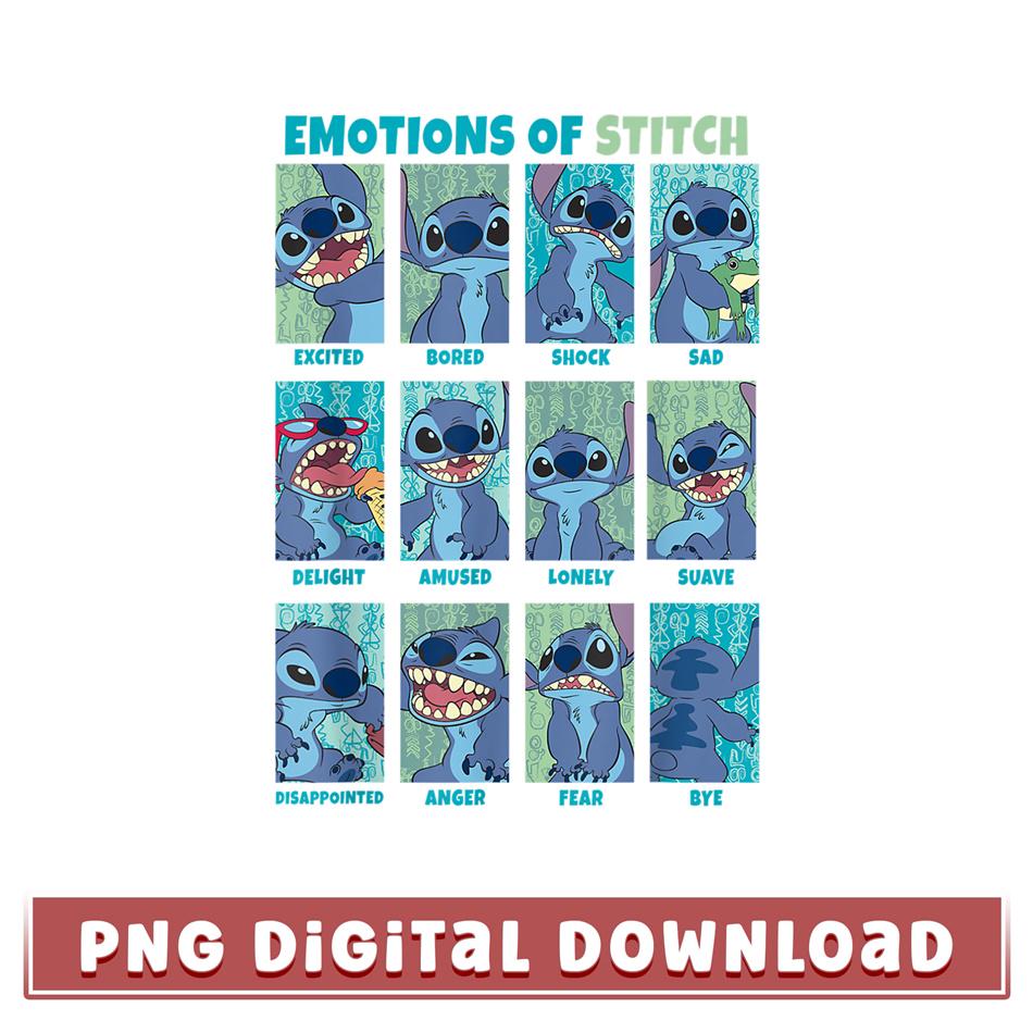 Disneyland Emotions Of Stitch Panels PNG, Lilo And Stitch Png, Stitch Emotions, Disneyland Trip, Magic Kingdom Family Trip, Digital Download