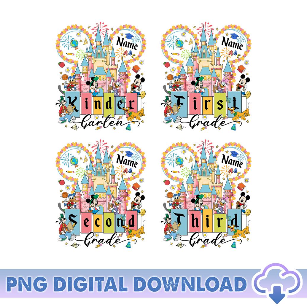 Custom Mickey And Friends Back To School PNG, First Day Of School, Kindergarten Teacher, Kindergarten First Grade Second Grade Third Grade