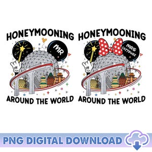 Couples de lune de miel Epcot personnalisés assortis PNG, Disneyland vient de se marier avec M. et Mme PNG, Disneyland femme et mari Png, téléchargement numérique