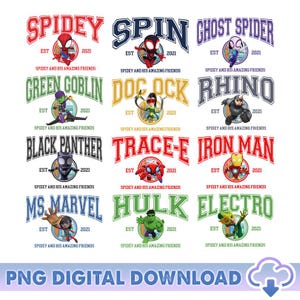 Spidey And His Amazing Friends Bundle PNG, Avengers Matching Png, Spiderman Family Matching Png, Ghost Spider Spin Png, Avengers Superhero