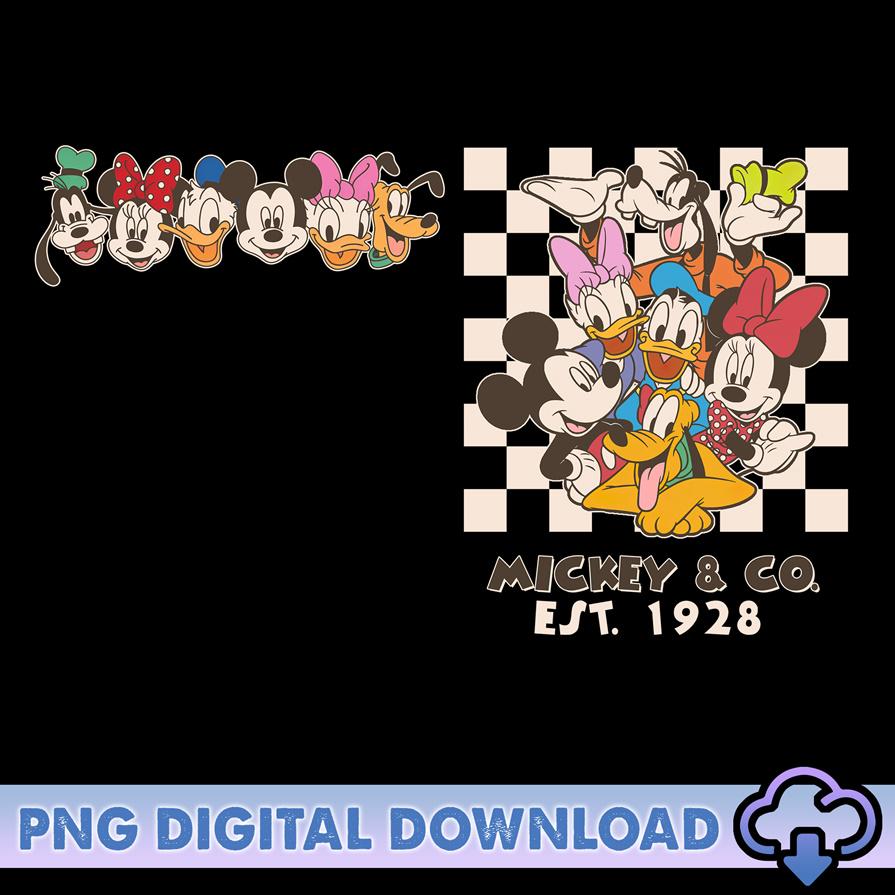 Vintage Mickey & Co 1928 Checkered PNG, Disneyland Mickey And Friends Png, Family Trip Png, Walt Disneyworld, Magic Kingdom Digital Download