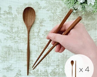 Teak Wood Spoon & Chopsticks Set (Set of 4)