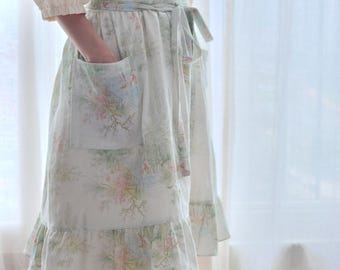 Toile de Jouy Half Apron: 100% Cotton French Style Kitchen Garden
