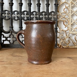 Antique French salt glaze stoneware Rillette pot - earthenware confit jar