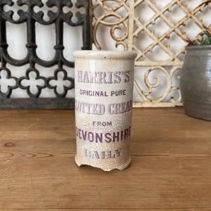 Antique ironstone Harris’s Clotted Cream pot - English advertising cylinder cream crock