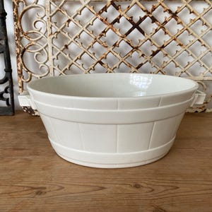 Antique white ironstone coopered butter bowl - small