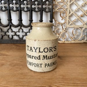 Large antique Taylor’s Prepared Mustard jar - stoneware mustard pot