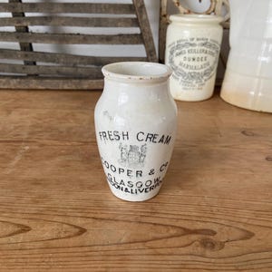 Antique Cooper & Co. Ironstone Cream Pot- English Advertising Fresh Cream Crock