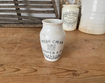 Antique Cooper & Co. Ironstone Cream Pot- English Advertising Fresh Cream Crock