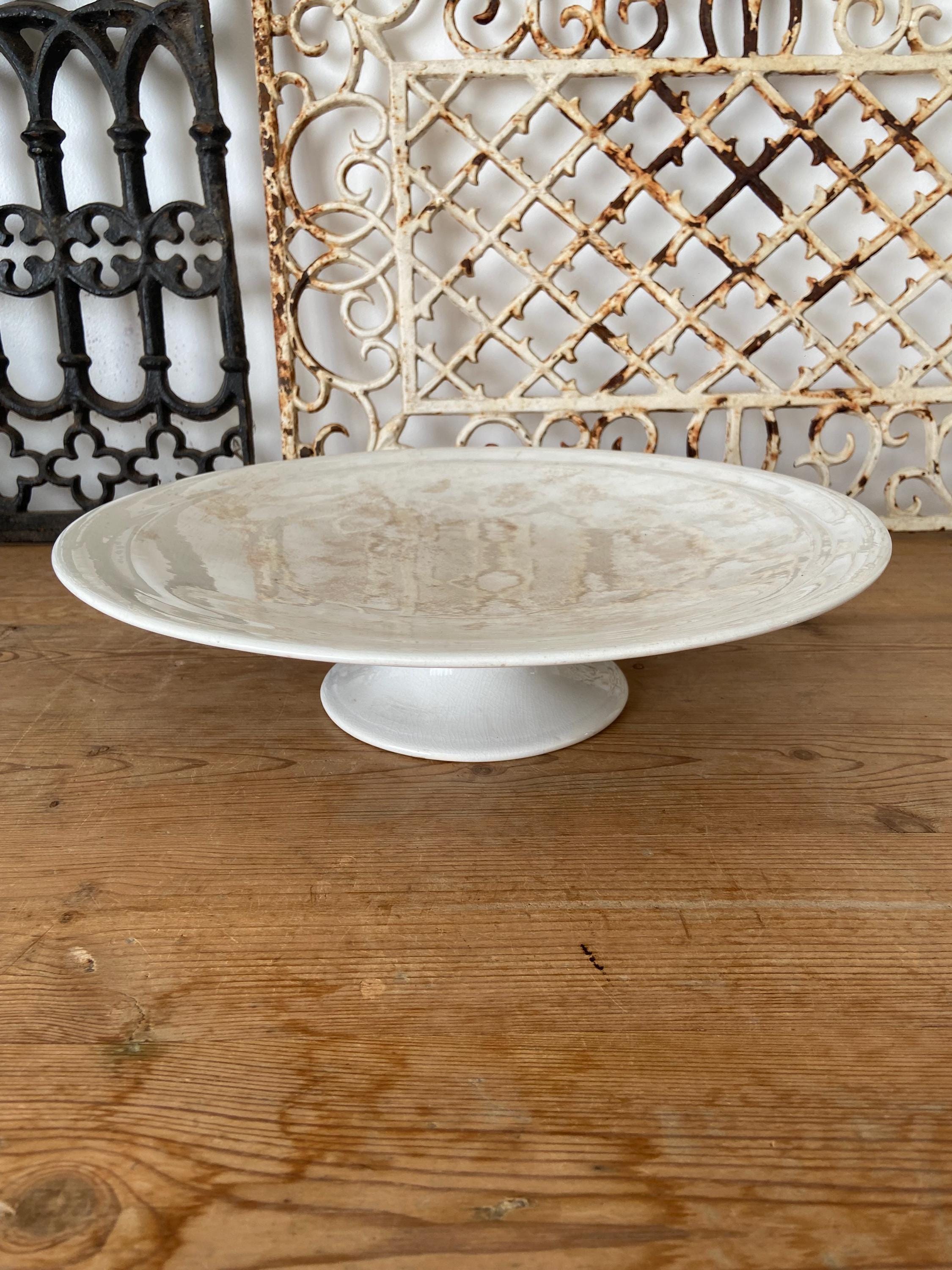 Antique stained ironstone cake stand