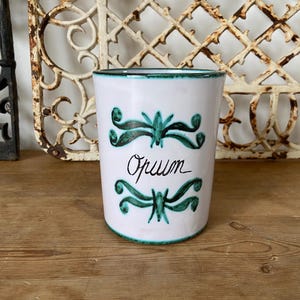 Vintage French apothecary earthenware storage jar - Opium Besançon