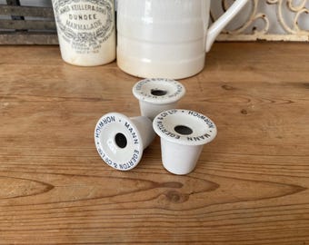 Antique White Ironstone Inkwell: Mann Egerton & Co. Norwich Advertising