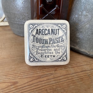 Antique square ironstone pot lid - Areca Nut Tooth Paste