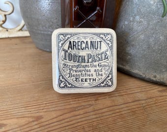 Antique square ironstone pot lid - Areca Nut Tooth Paste