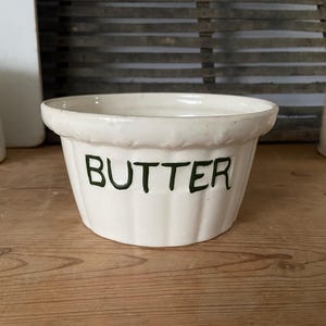 Antique White Ironstone Butter Pot - Edwardian Fluted Design