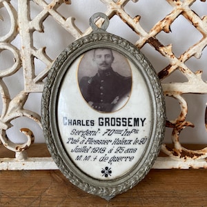 WW1 porcelain memorial plaque - Charles Grossemy, 70th French infantry