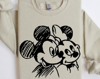 Mickey Minnie Sketch Shirt, Cute Couple Sketch Sweatshirt, Disney Mickey Minnie Shirt, Disney Family Vacation, Disney Family Shirts