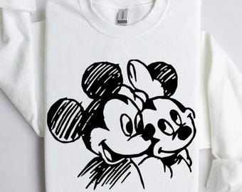 Mickey Minnie Sketch Shirt, Cute Couple Sketch Sweatshirt, Disney Mickey Minnie Shirt, Disney Family Vacation, Disney Family Shirts