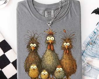 Crazy Chicken Family Comfort Colors® T-Shirt, Funny Chicken Family Shirt, Cute Hen Rooster Art, Funny Chicken Art Shirt, Farm Animal Gift