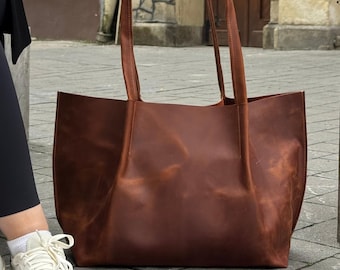 Womens shopping purse, large leather bag, handmade casual purse, genuine leather bag, large everyday bag, travel bag, gifts for women