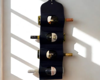 Kitchen wall wine display, vertical wine bottle organizer, wall wine rack, leather wine storage, wine lover gift, wine accessories