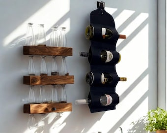 Wine leather accessories, vertical liquor bottle holder, wine bottle storage, wine home decor, wall wine rack, gift for mom, wine lover gift