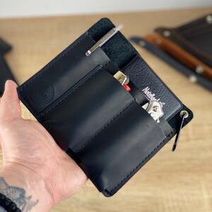 Bolsa de couro preta EDC, bolso EDC, organizador de passaporte para caneta de isqueiro, bainha multiferramenta, porta-ferramentas de couro, presente para namorado