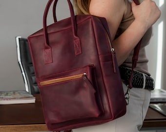 Burgundy Leather Backpack, Laptop Backpack: Women's Travel Backpack, Leather Backpack