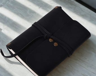 Black Leather Notebook, Personalized Gift for Him, Personalized Leather Journal: Handcrafted Travel Notebook Cover