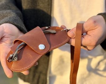 Brown Leather Glasses Case, Personalized Sunglasses Holder, Custom Eyeglass Sleeve,
