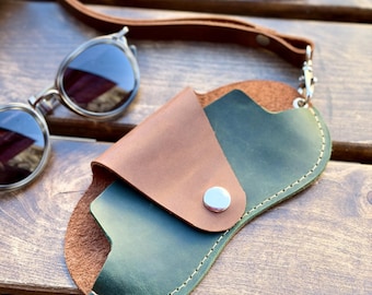 Genuine Leather Sunglasses Case, Crazy Horse Glasses Holder, Personalized Gift
