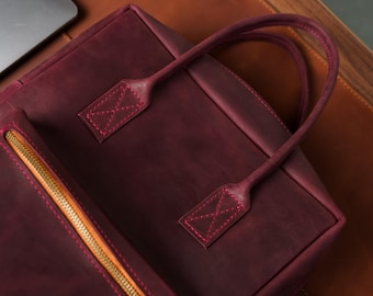 Burgundy Leather Backpack Purse: Minimalist Travel Laptop Backpack, Leather Gift
