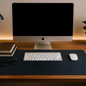 Personalized leather desk pad, computer keyboard mat, desk office accessories, boss gift, large minimalist mouse pad, gift for gamer image 2
