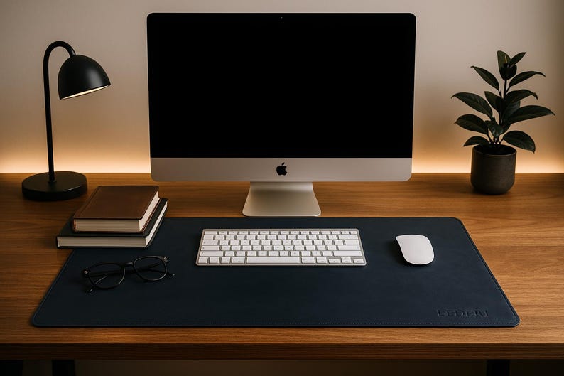 Personalized leather desk pad, computer keyboard mat, desk office accessories, boss gift, large minimalist mouse pad, gift for gamer image 2