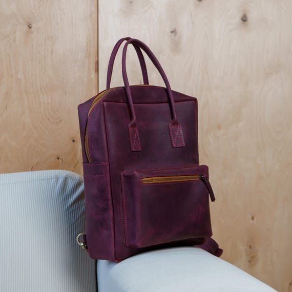 burgandy leather rectangular backpack Burgundy Croc-Embossed Bucklesbury Italian for Business, Travel & Equipment Upgrade your wardrobe with this stylish and functional leather backpack Birthday Gift, Laptop Women Backpack,