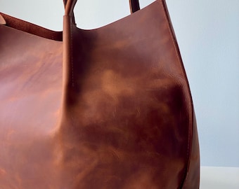 Leather shopper bag, soft leather shopping bag, womens leather purse, casual shoulder purse, everyday travel bag, birthday gift for mom