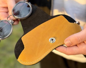 Personalized Leather Sunglasses Case, Crazy Horse Glasses Holder