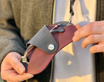Genuine Leather Eyeglass Case with Strap, Crazy Horse Eyewear Holder