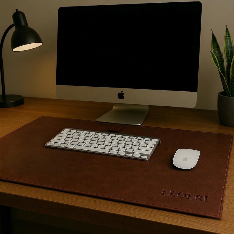 Personalized leather desk pad, computer keyboard mat, desk office accessories, boss gift, large minimalist mouse pad, gift for gamer image 16
