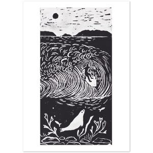 Surfez et phoquez | Cartes de voeux Lino Print